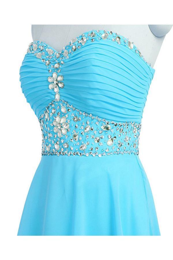 A-line Knee Length Chiffon Blue Homecoming Dress With Crystals TR0130