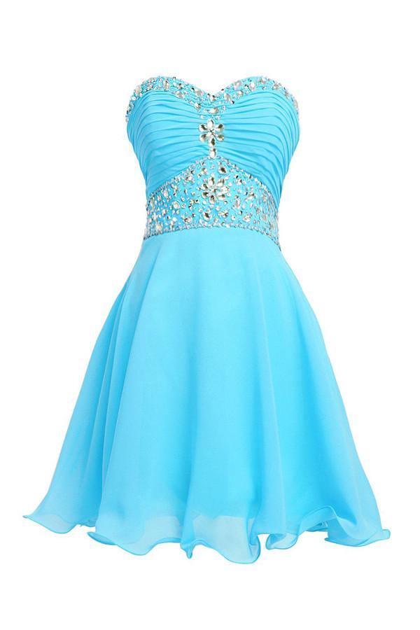 A-line Knee Length Chiffon Blue Homecoming Dress With Crystals TR0130