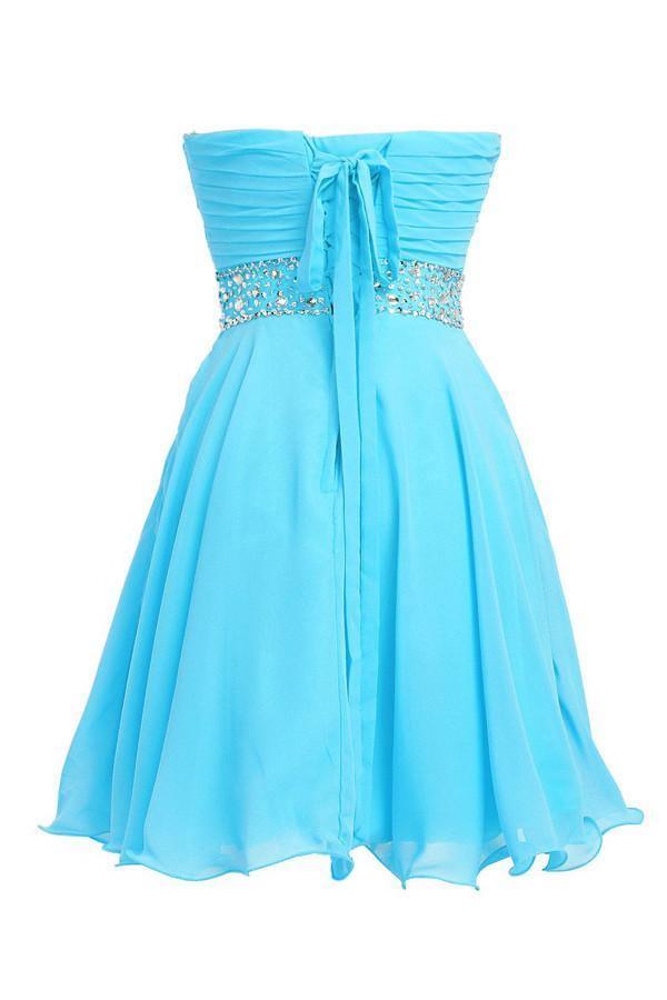 A-line Knee Length Chiffon Blue Homecoming Dress With Crystals TR0130