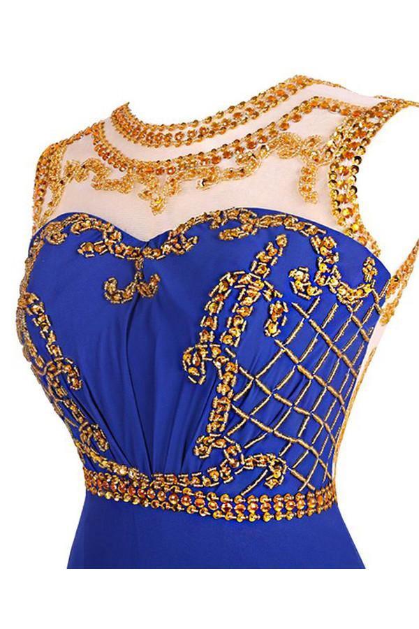 A-line Knee Length Chiffon Royal Blue Homecoming Dress With Beading TR0131