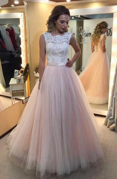 A-line Lace Scalloped-Edge Lace-up Sweep Train Wedding Dress TN0037