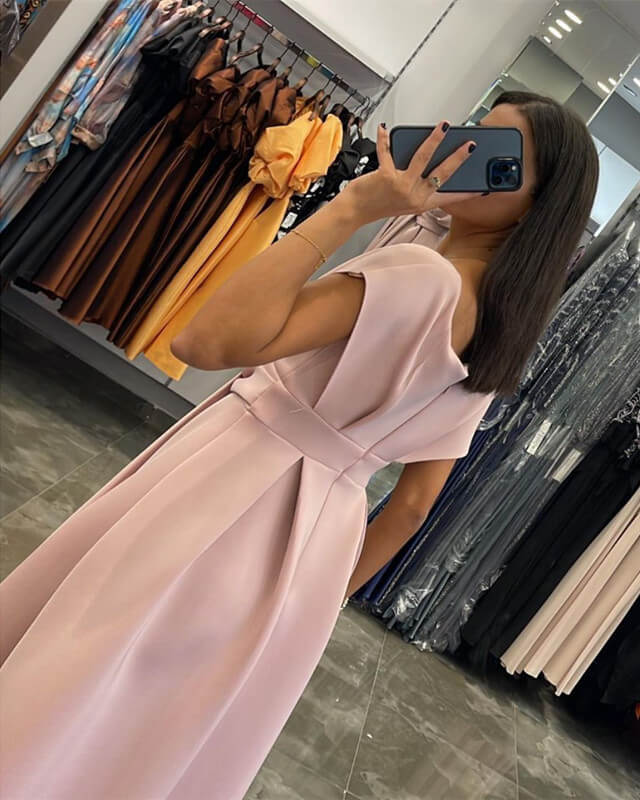 A-line Cap Sleeve V-neck Midi Dress