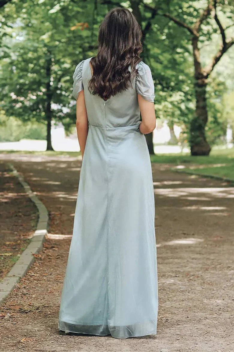 A-Line Chiffon Cap Sleeve Long Bridesmaid Dress ﻿
