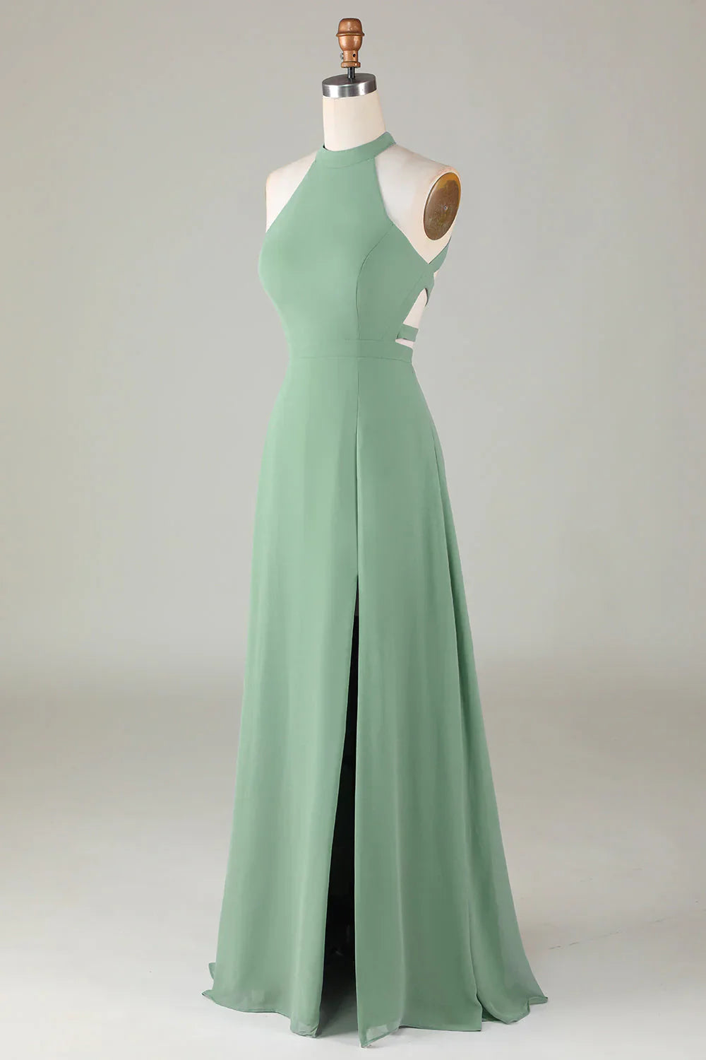 A-Line Halter Open Back Split Front Bridesmaid Dress