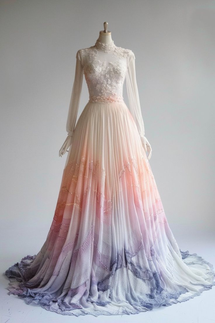 A-Line Chiffon Applique Long Sleeve Wedding Dress Round Neck Sequin Tulle Long Prom Dress ED01604