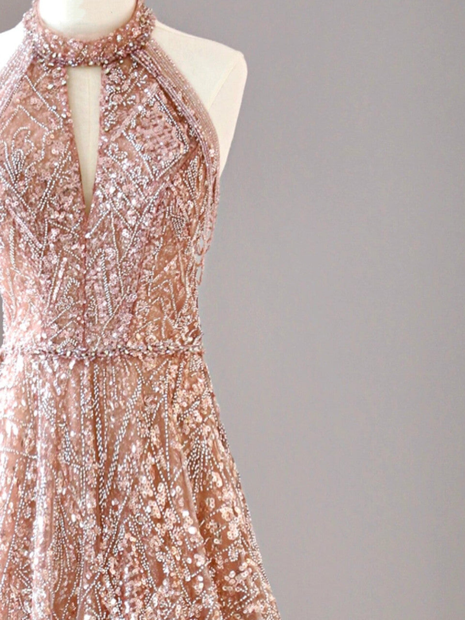 A-Line Halter Neck Sequined Tulle Long Prom Dress, Formal Evening Dress ED01614