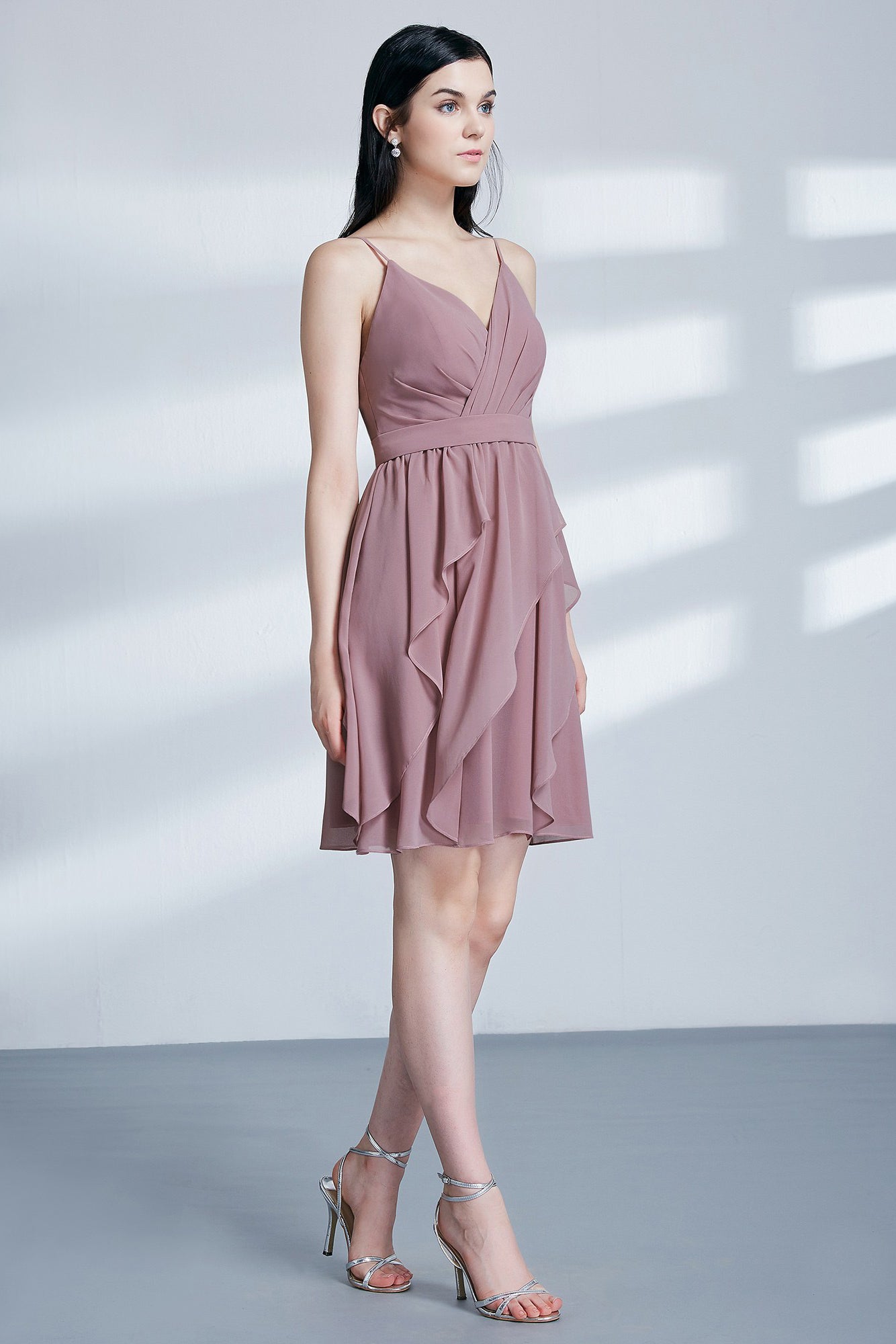 A Line Spaghetti Straps V neck Bridesmaid Dresses