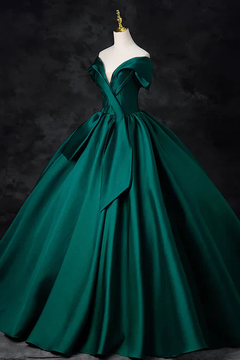 A-Line Formal Satin Floor Length V-Neck Evening Dresses Elegant Prom Dress