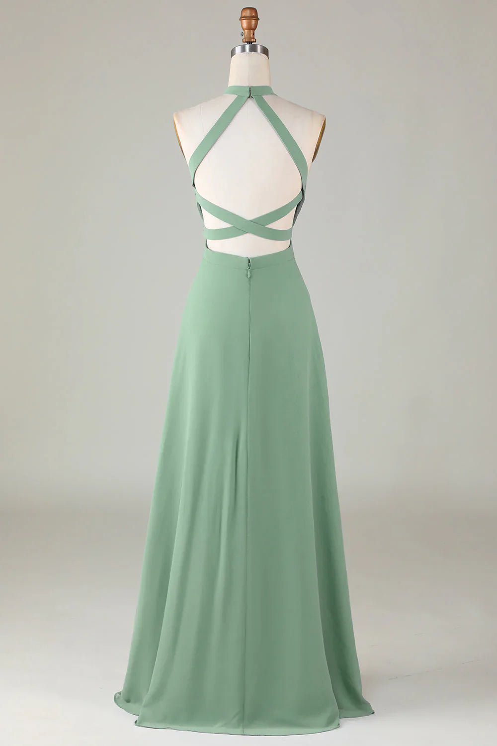 A-Line Halter Open Back Split Front Bridesmaid Dress