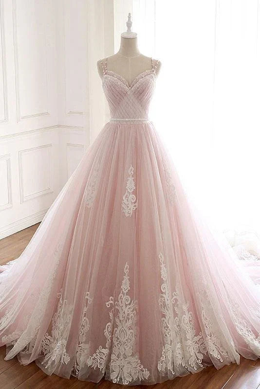 A Line Straps Tulle Lace Appliques Prom Dresses Off Shoulder Floor Length Beautiful
