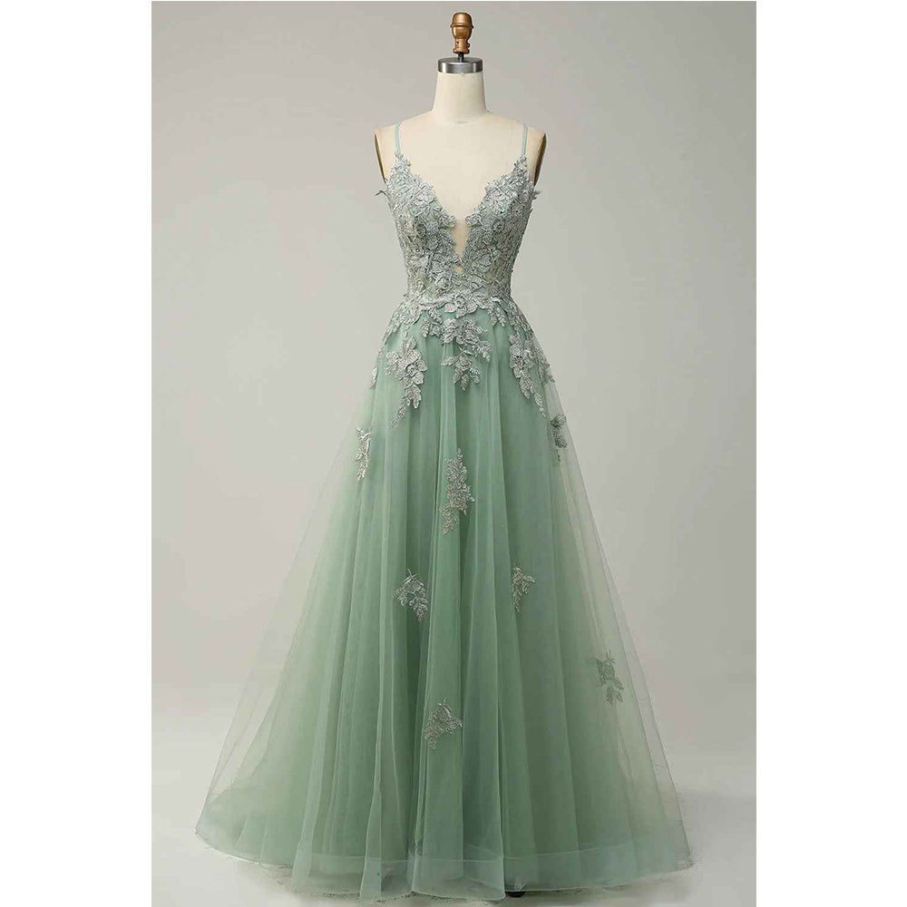 A Line Thin Shoulder Strap Pink Long Decal Prom Dress