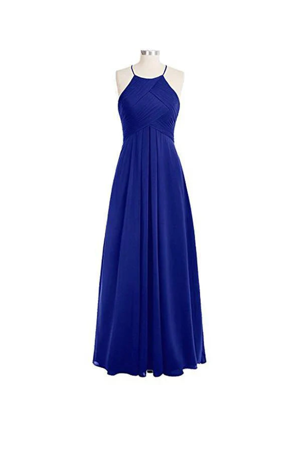 A-line back Long Chiffon Halter Bridesmaid Dresses