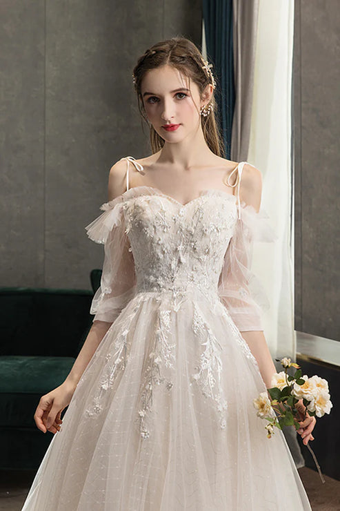 A-Line Lace Long Prom Dress Off the Shoulder Formal Evening Dress Wedding Dress
