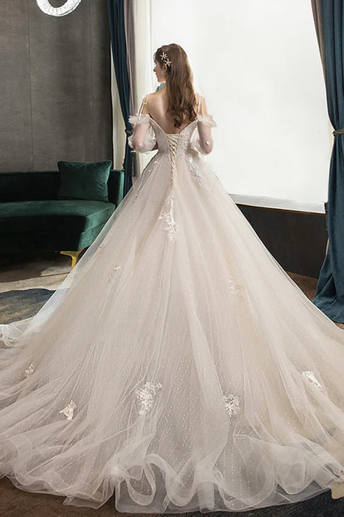 A-Line Lace Long Prom Dress Off the Shoulder Formal Evening Dress Wedding Dress