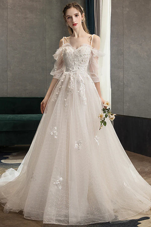 A-Line Lace Long Prom Dress Off the Shoulder Formal Evening Dress Wedding Dress