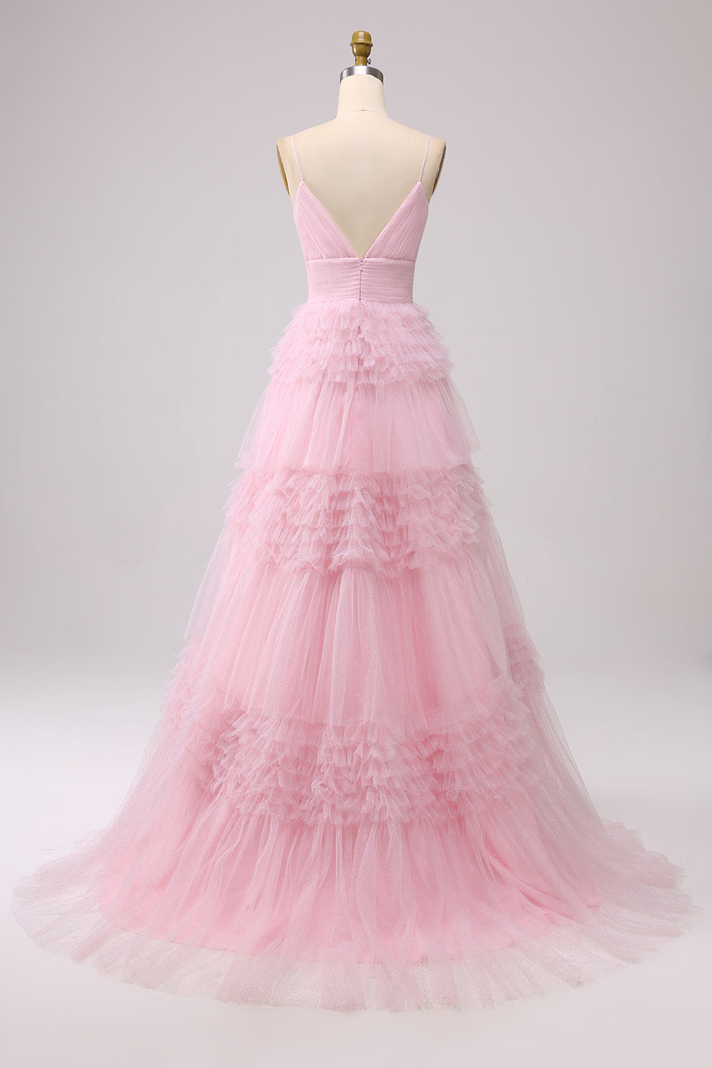 A Line Tulle Spaghetti Straps Sweetheart Prom Dress Floor Length With Slit