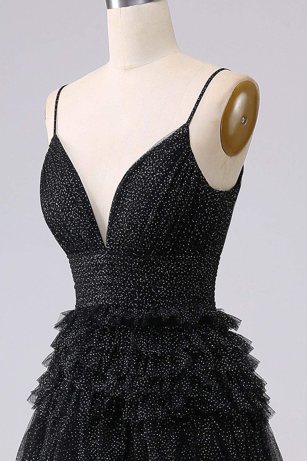 A Line Tulle Spaghetti Straps Sweetheart Prom Dress Floor Length With Slit