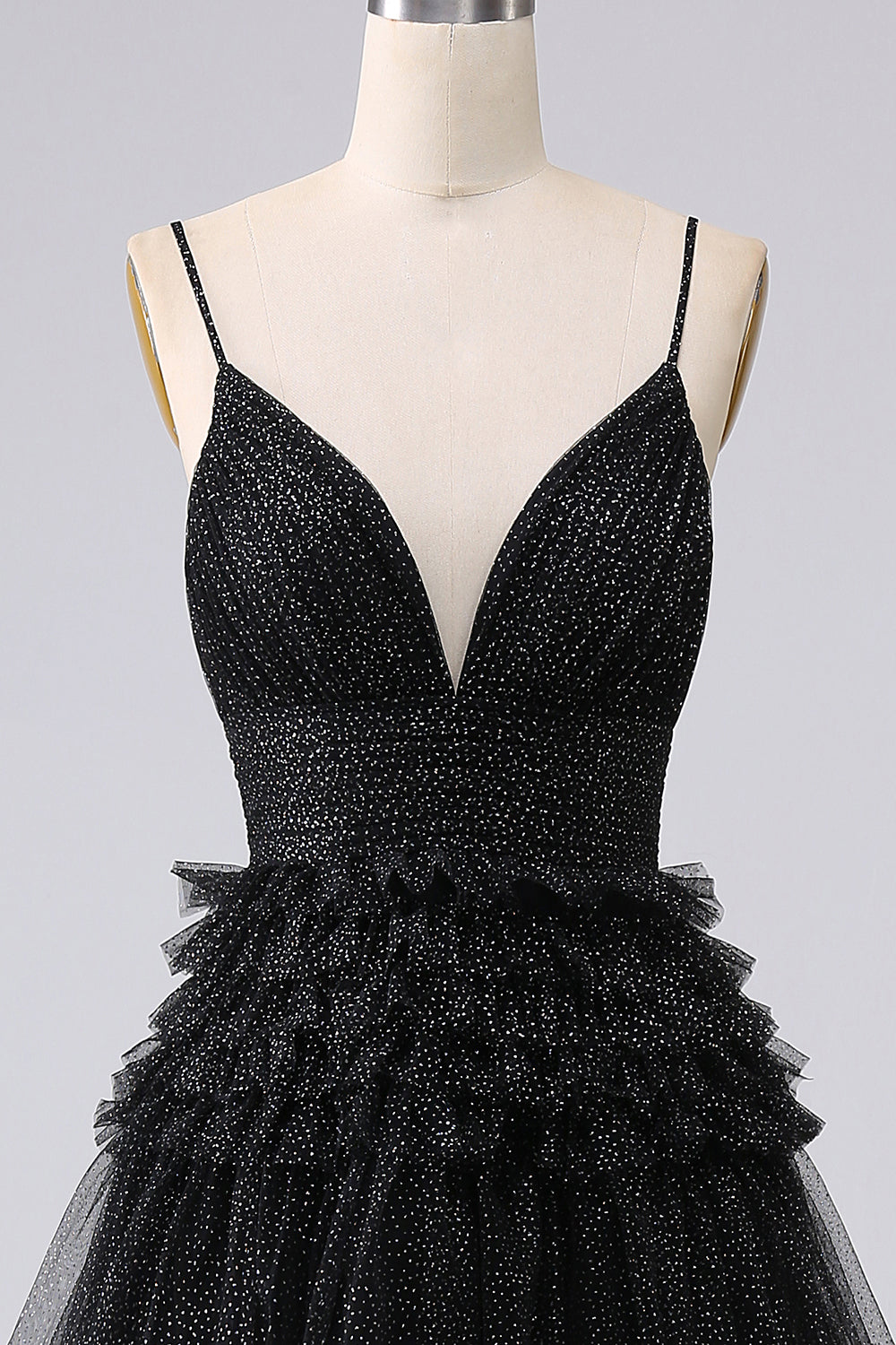 A Line Tulle Spaghetti Straps Sweetheart Prom Dress Floor Length With Slit