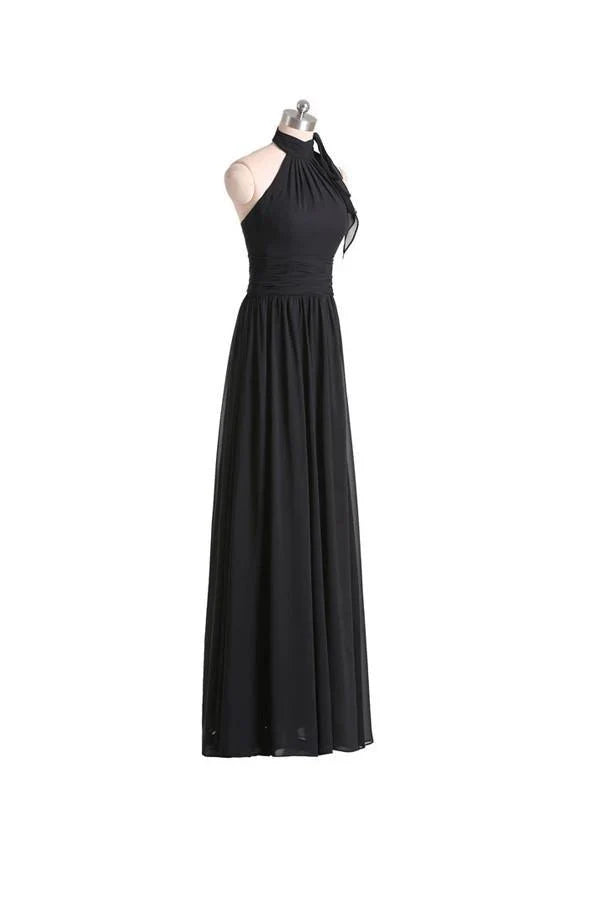 A-line Halter Floor Length Chiffon Bridesmaid Dress