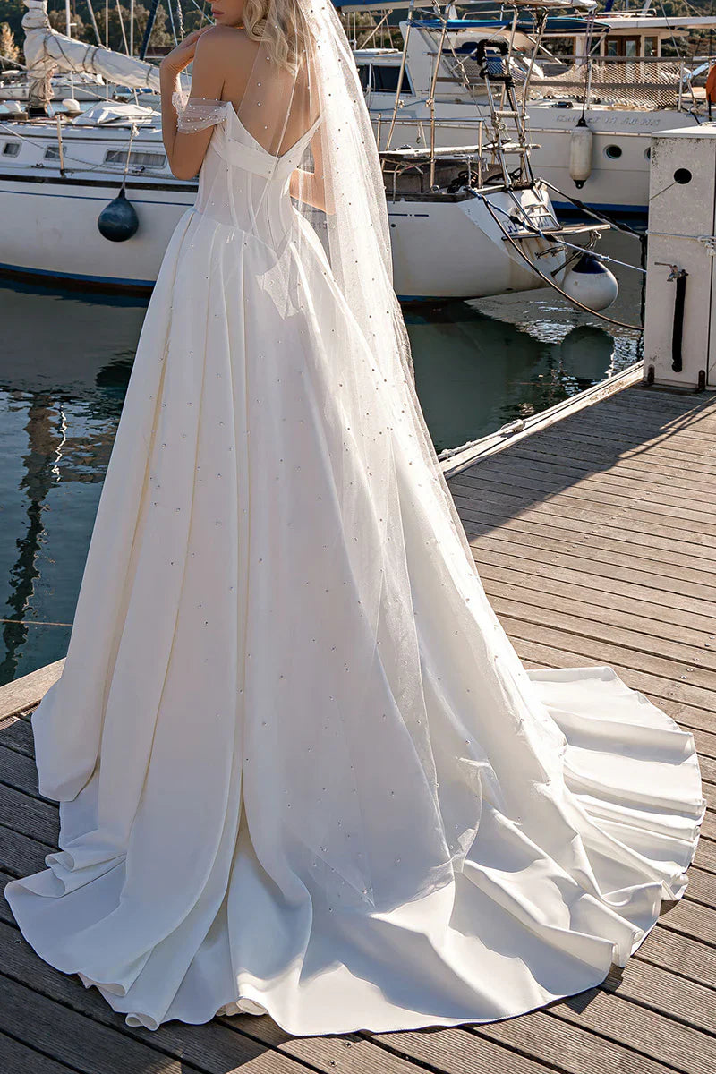 A Line Sweetheart Pearl Country Style Wedding Dress