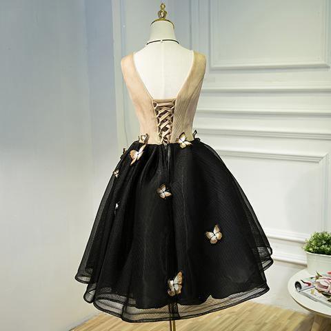 A Line Black Homecoming Dresse Sleeveless Prom Dress With Butterfly  HD0060