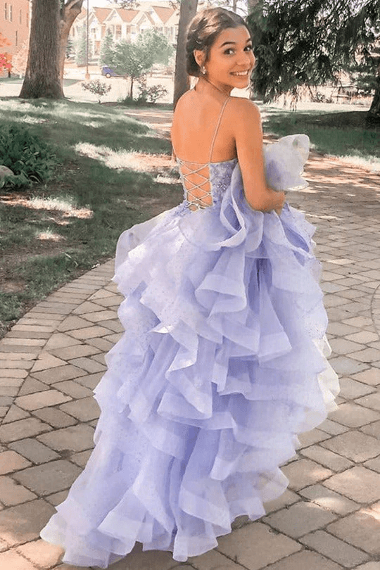 A Line Lavender Long Prom Dress with Cascading Ruffles Evening Dresses TP1117