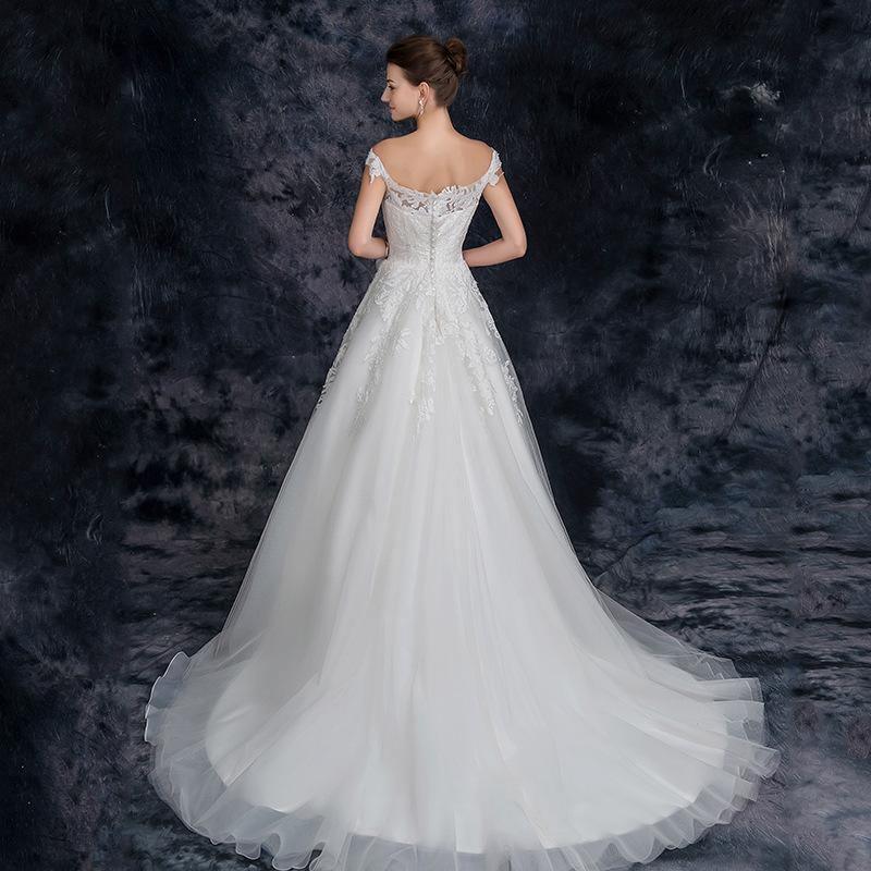 A Line Off the Shoulder Appliques Tulle Long Wedding Dress, Bridal Dresses TN211