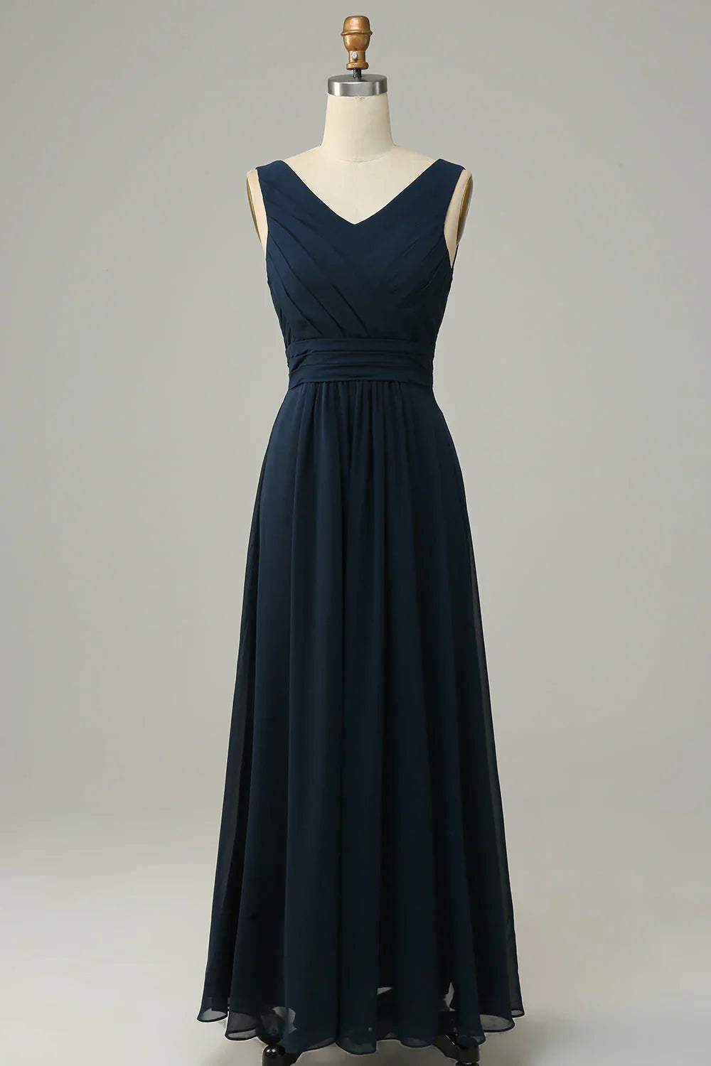 A Line V Neck Sleeveless Long Bridesmaid Dress