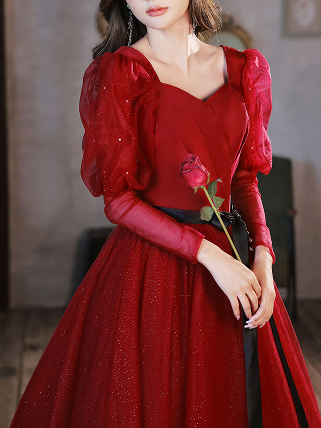 A-Line Burgundy Long Prom Dresses, Burgundy Formal Evening Dresses