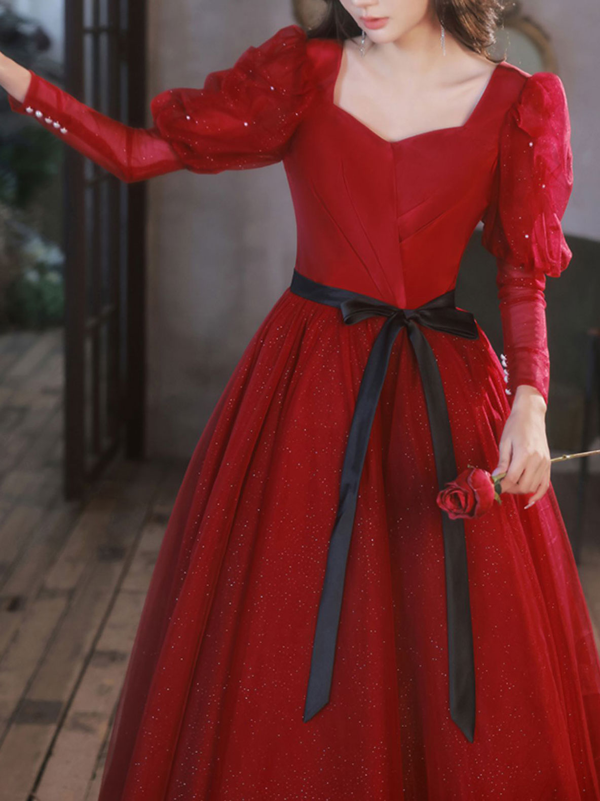 A-Line Burgundy Long Prom Dresses, Burgundy Formal Evening Dresses