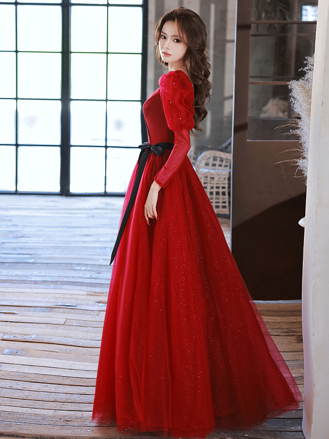 A-Line Burgundy Long Prom Dresses, Burgundy Formal Evening Dresses