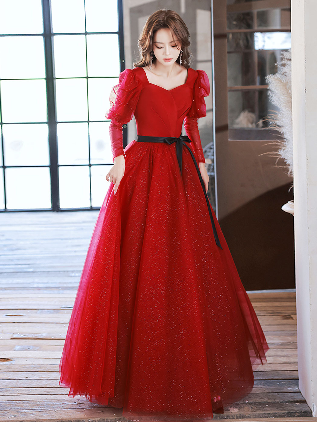 A-Line Burgundy Long Prom Dresses, Burgundy Formal Evening Dresses