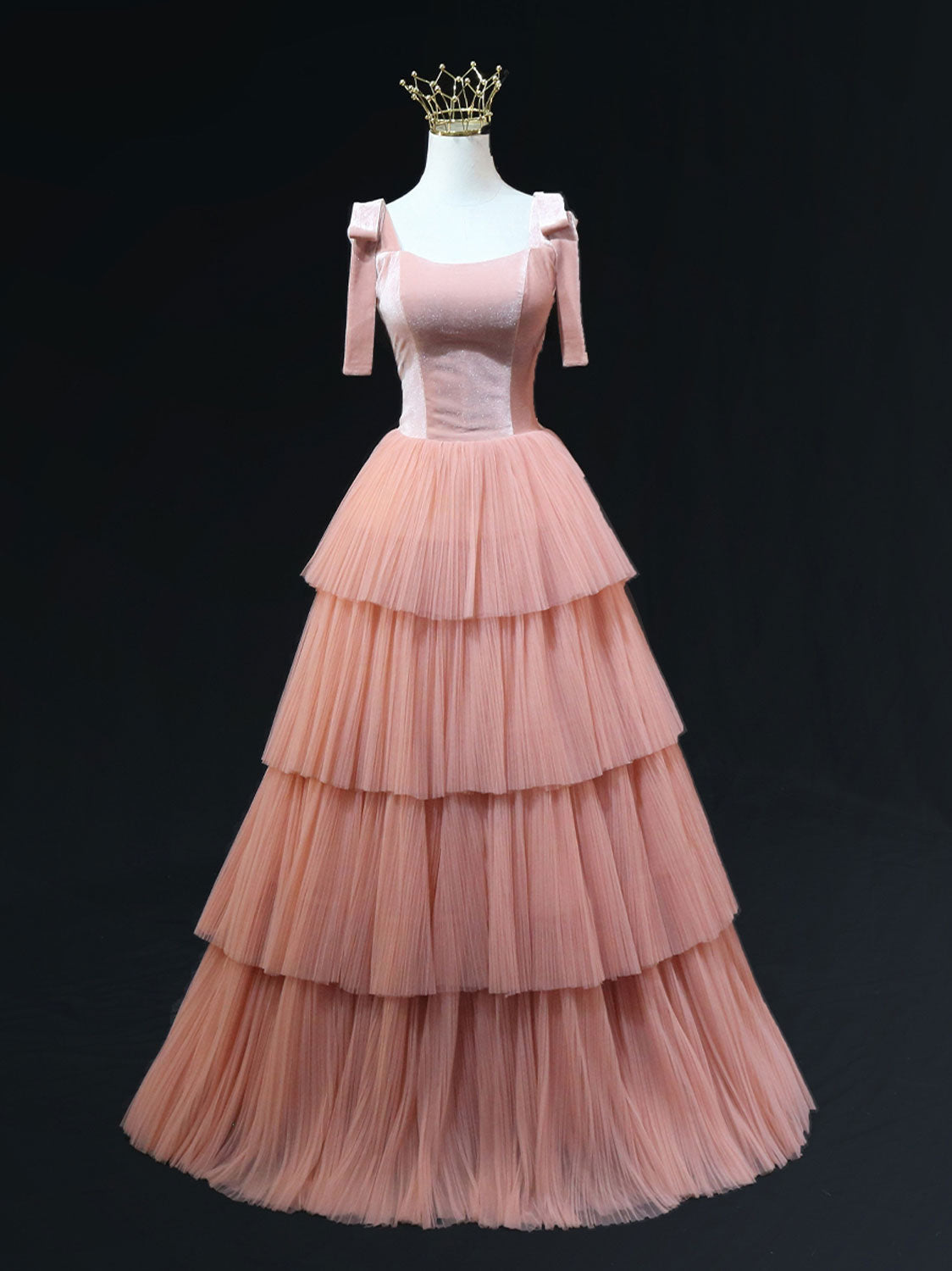 A Line Pink Tulle Long Prom Dresses, Pink Formal Graduation Dresses