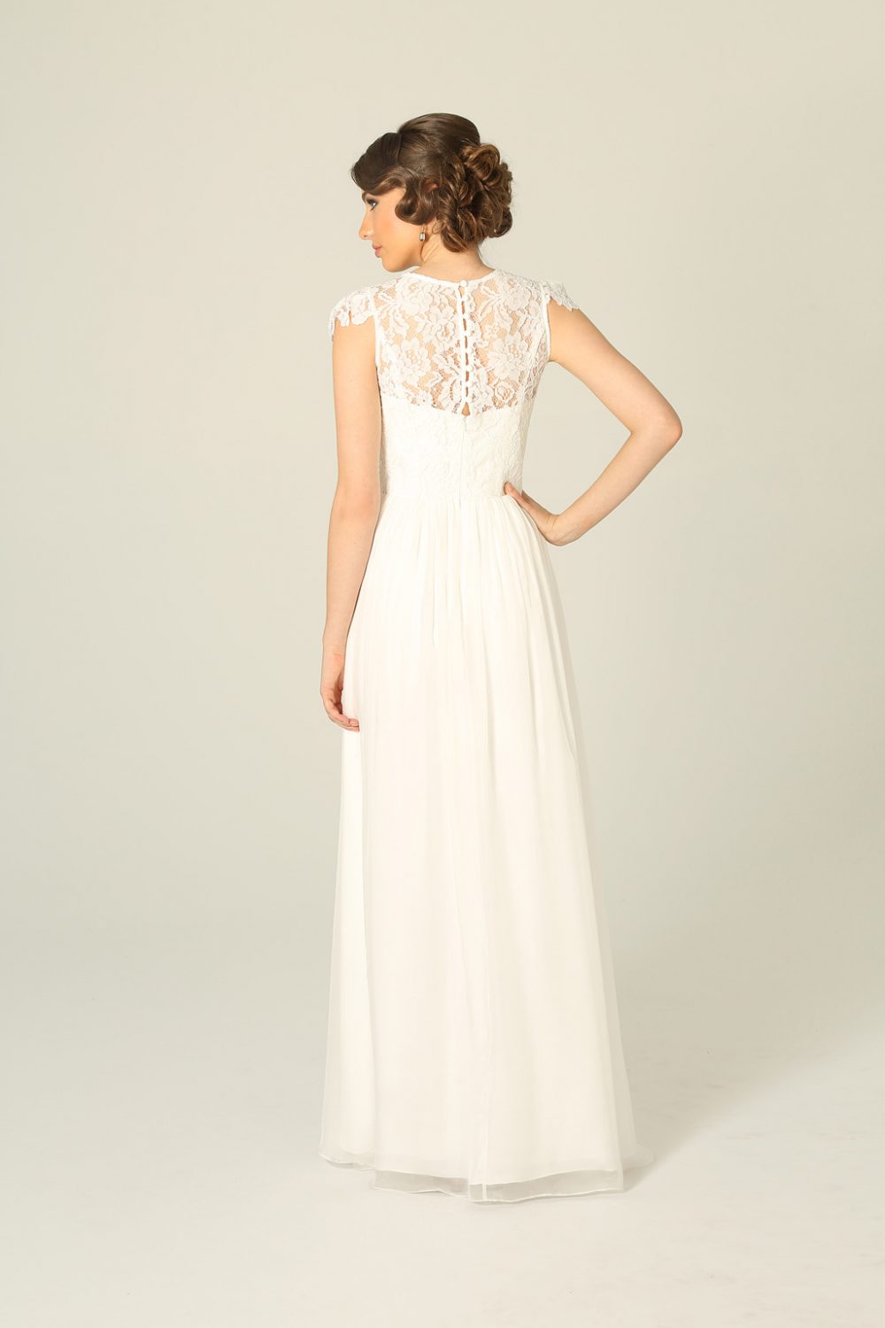 A-Line Cap Sleeves Bateau Neckline Lace Chiffon Floor-length Bridesmaid Dresses