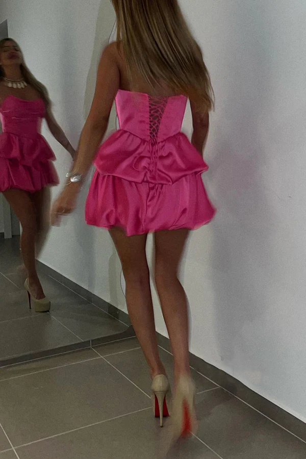 A-line boat shaped strapless empire pleats Homecoming dress