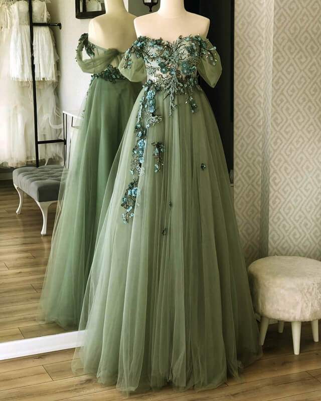 A-line Lace Embroidery Corset Tulle Dress