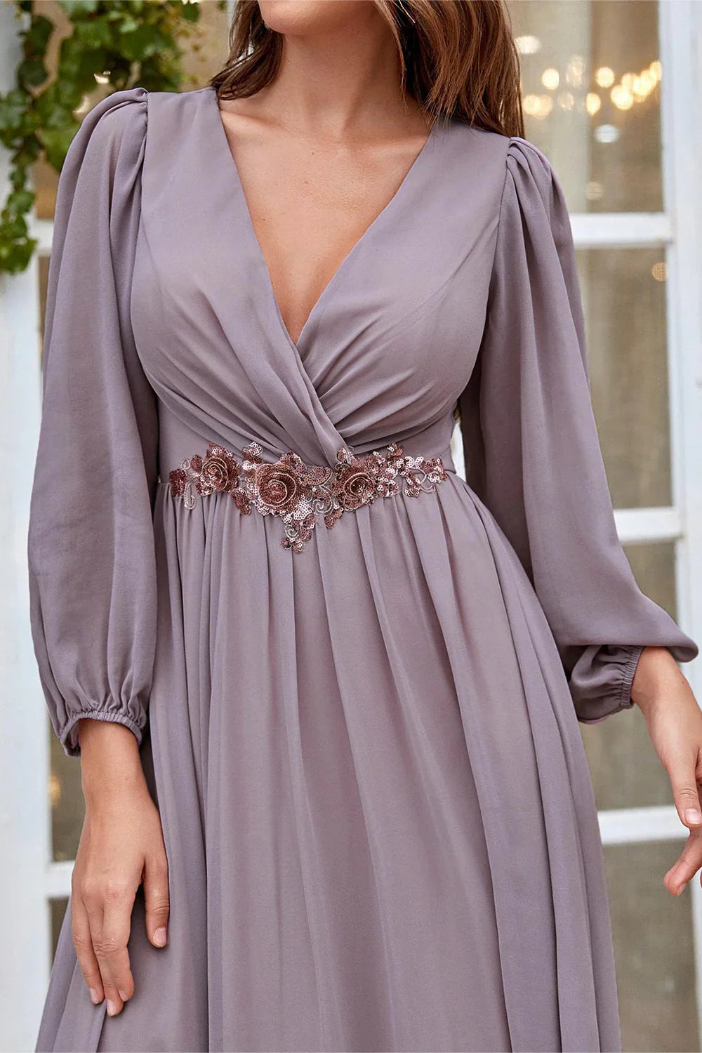 A Line Long Sleeves Mother of the Bride Dress