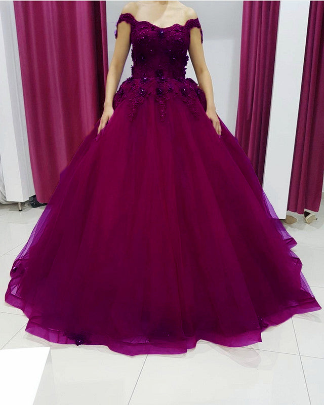 3D Flowers Quinceanera Dresses Tulle Off Shoulder