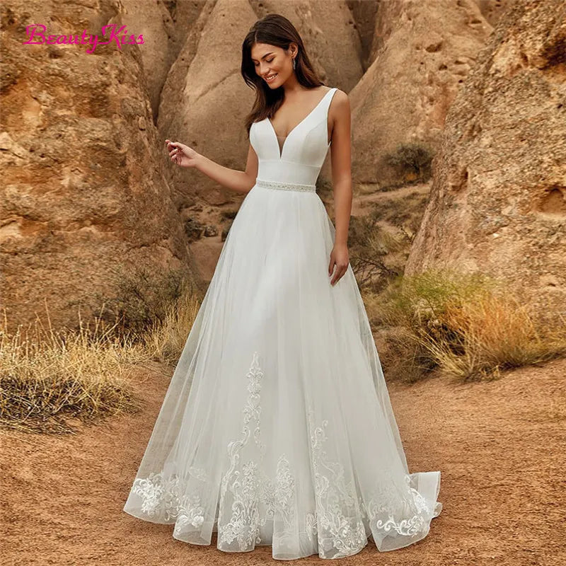 2 In 1 Wedding Jumpsuit With Detachable Skirt Bridal Dress