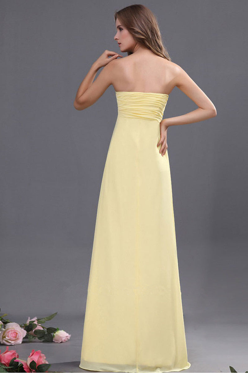 A-line Empire Strapless Sweetheart Beading Long Chiffon Formal Dresses
