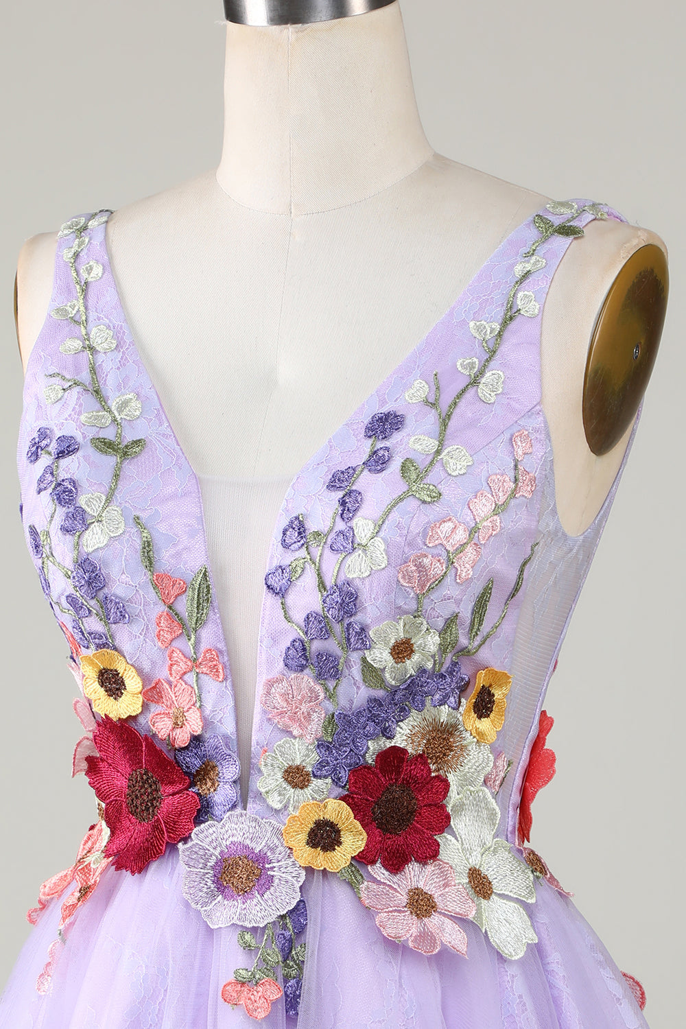 3D Floral V-Neck Backless Homecoming Dress in Lavender