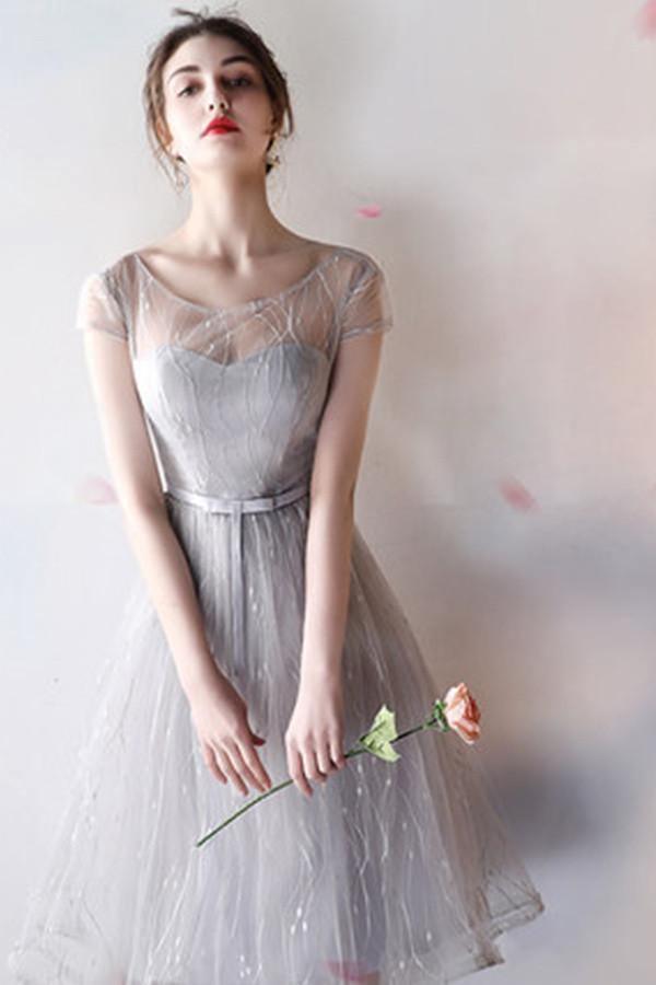 A-Line  Lace Flower Scoop Neck Homecoming Dress Short Prom Dress  TR0216