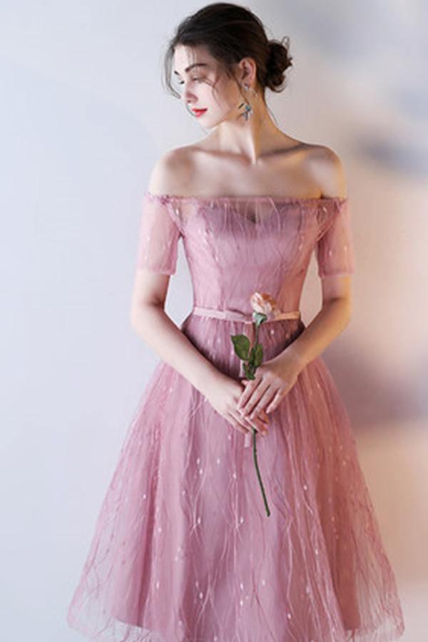 A-Line  Lace Flower Scoop Neck Homecoming Dress Short Prom Dress  TR0216