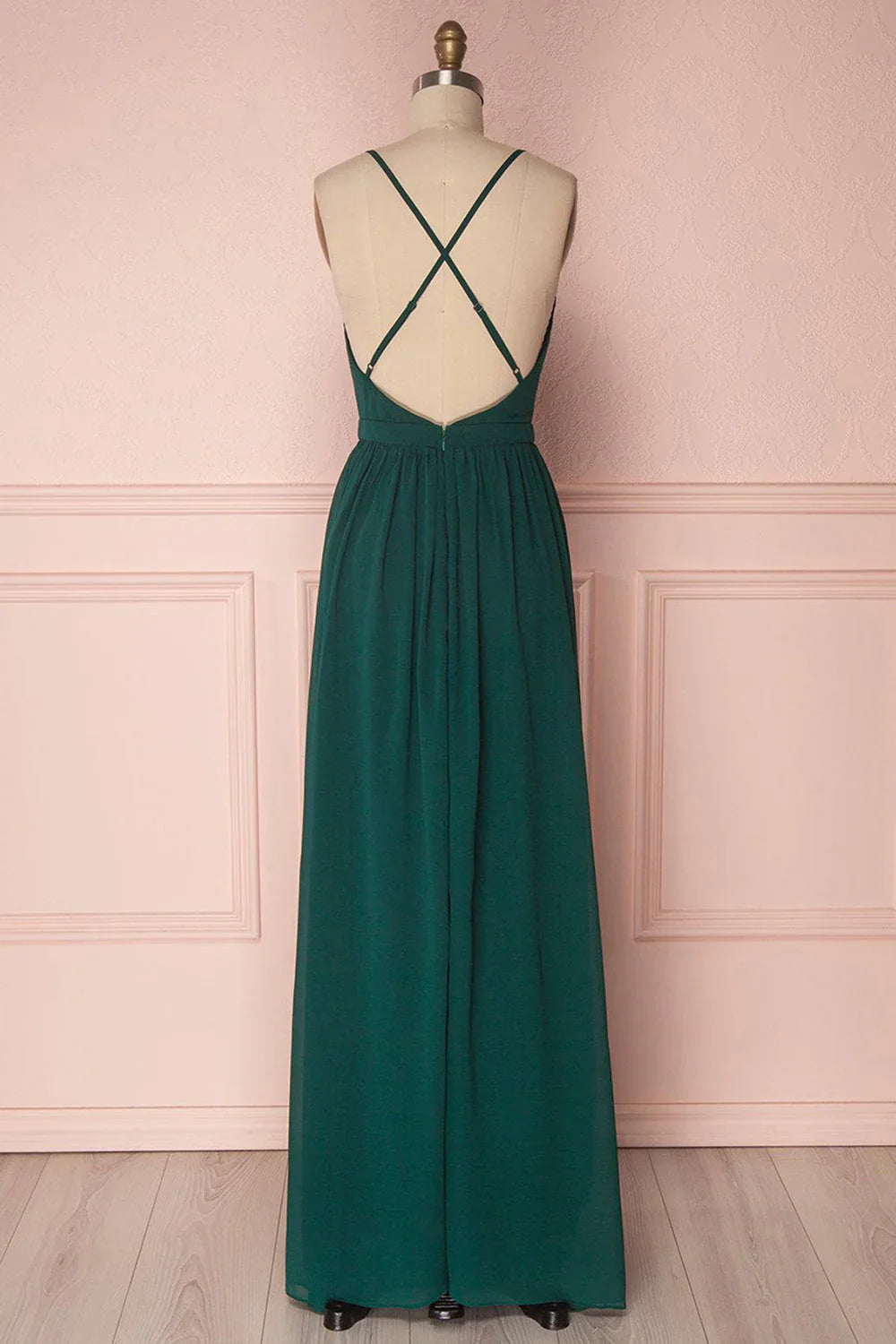 A-Line Boho Pleated Long Chiffon Bridesmaid Dress