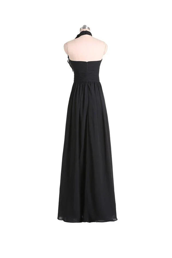 A-line Halter Floor Length Chiffon Bridesmaid Dress