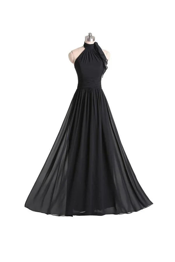 A-line Halter Floor Length Chiffon Bridesmaid Dress