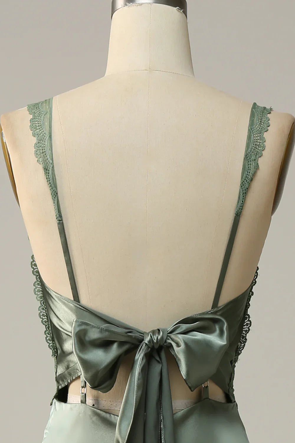 A-Line Lace Up V Neck Long Bridesmaid Dress