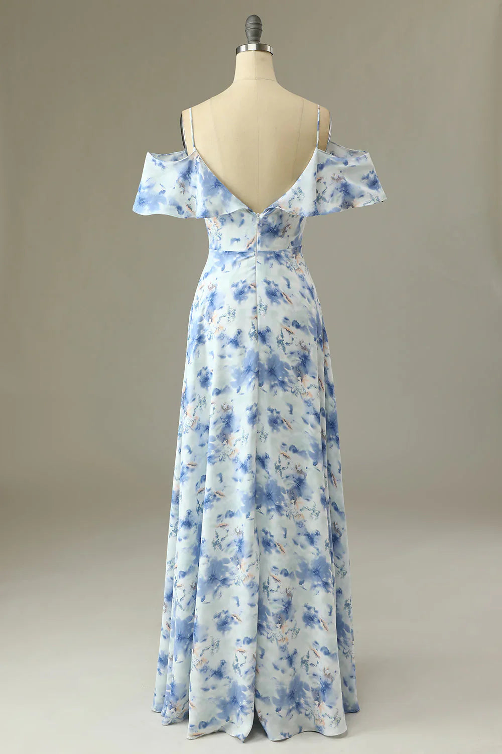 A Line Off The Shoulder Floral Print Long Bridesmaid Dress