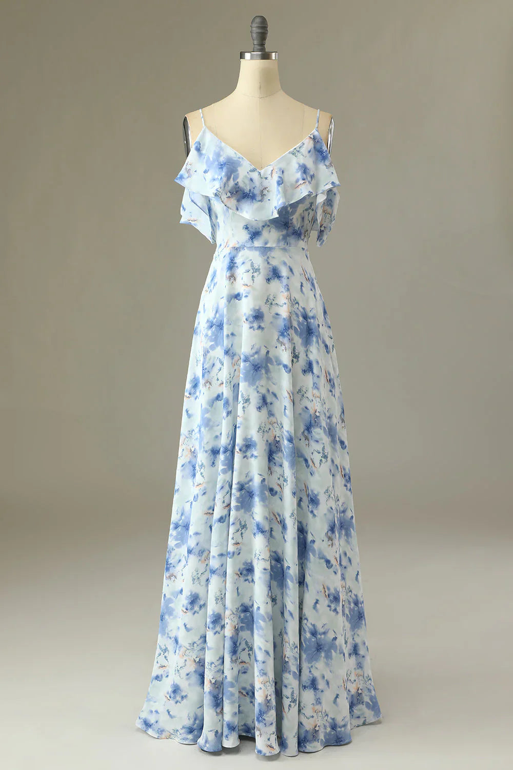 A Line Off The Shoulder Floral Print Long Bridesmaid Dress