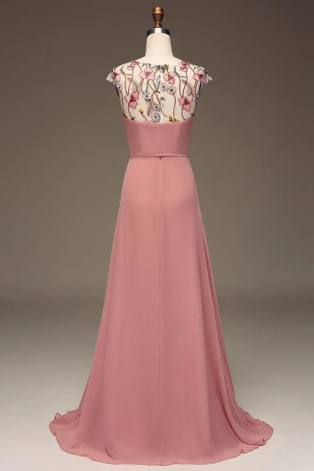 A-Line Chiffon And Embroidery Maxi Bridesmaid Dress